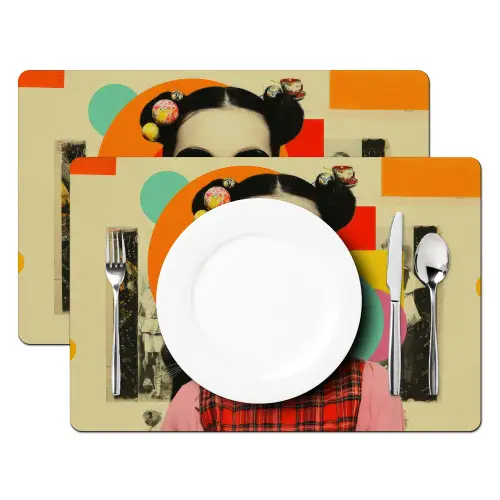 Meisje - Zonnebril - Kat - Retro Placemat vinyl groot -zzsfeer2_Kitchenyeah-website