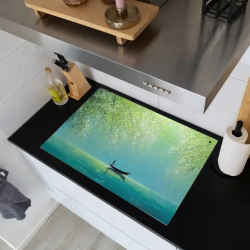 Bootje - Water - Bladeren - Bloesems Inductie beschemer met haakjes klein -sfeer1