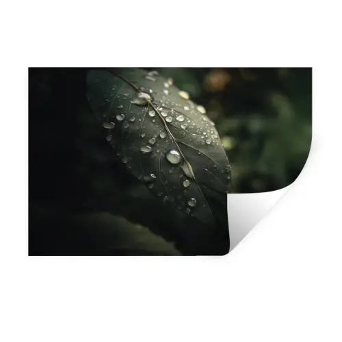 Blad - Groen - Nerven - Regendruppels Muursticker klein -3d