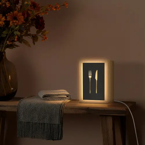 Bestek - Goud - Mes - Vork Light Box met kabel (Tafellamp) klein -sfeer4