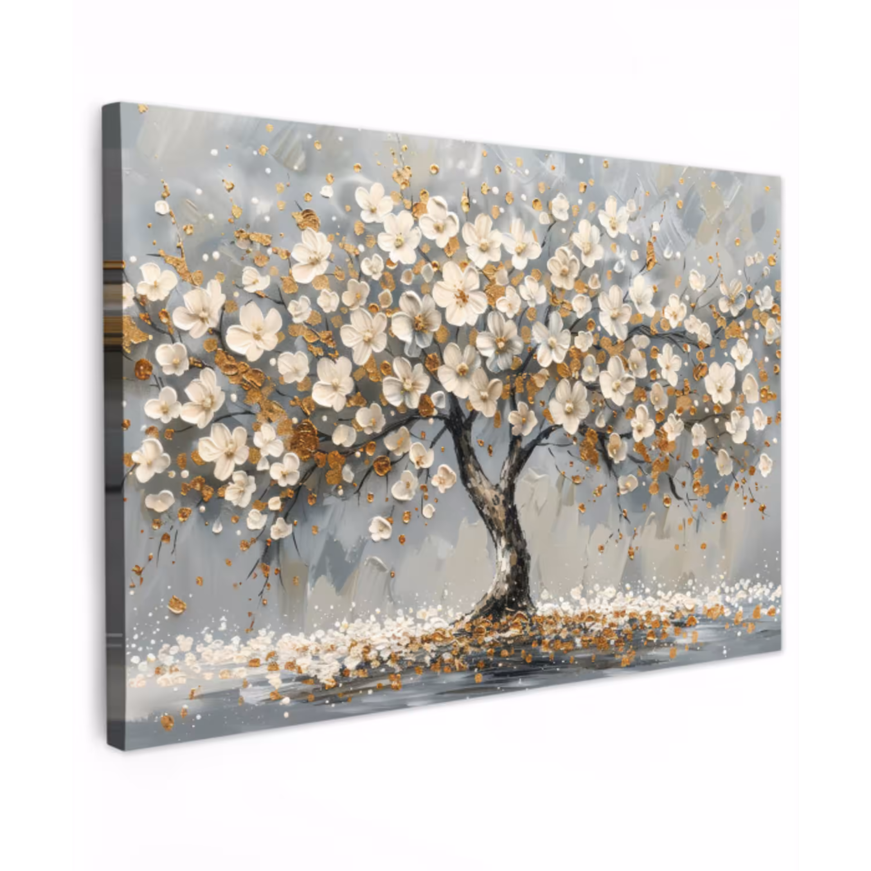 Boom - Bloemen - Wit - Natuur - Kunst canvas 2cm klein -z3d