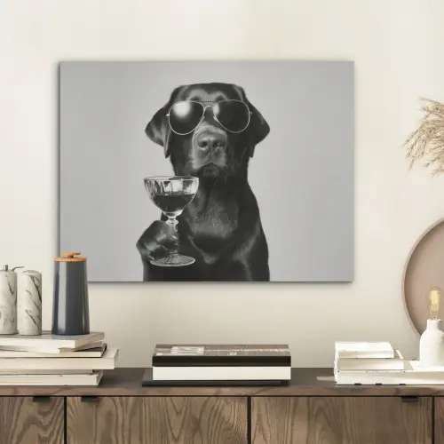 Hond - Zwart - Wijnglas - Zonnebril PET vilt klein -sfeer1
