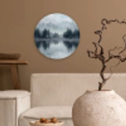 Bos - Meer - Mist - Natuur - Grijs Wandcirkel kunststof plaat 5mm dik klein -sfeer1