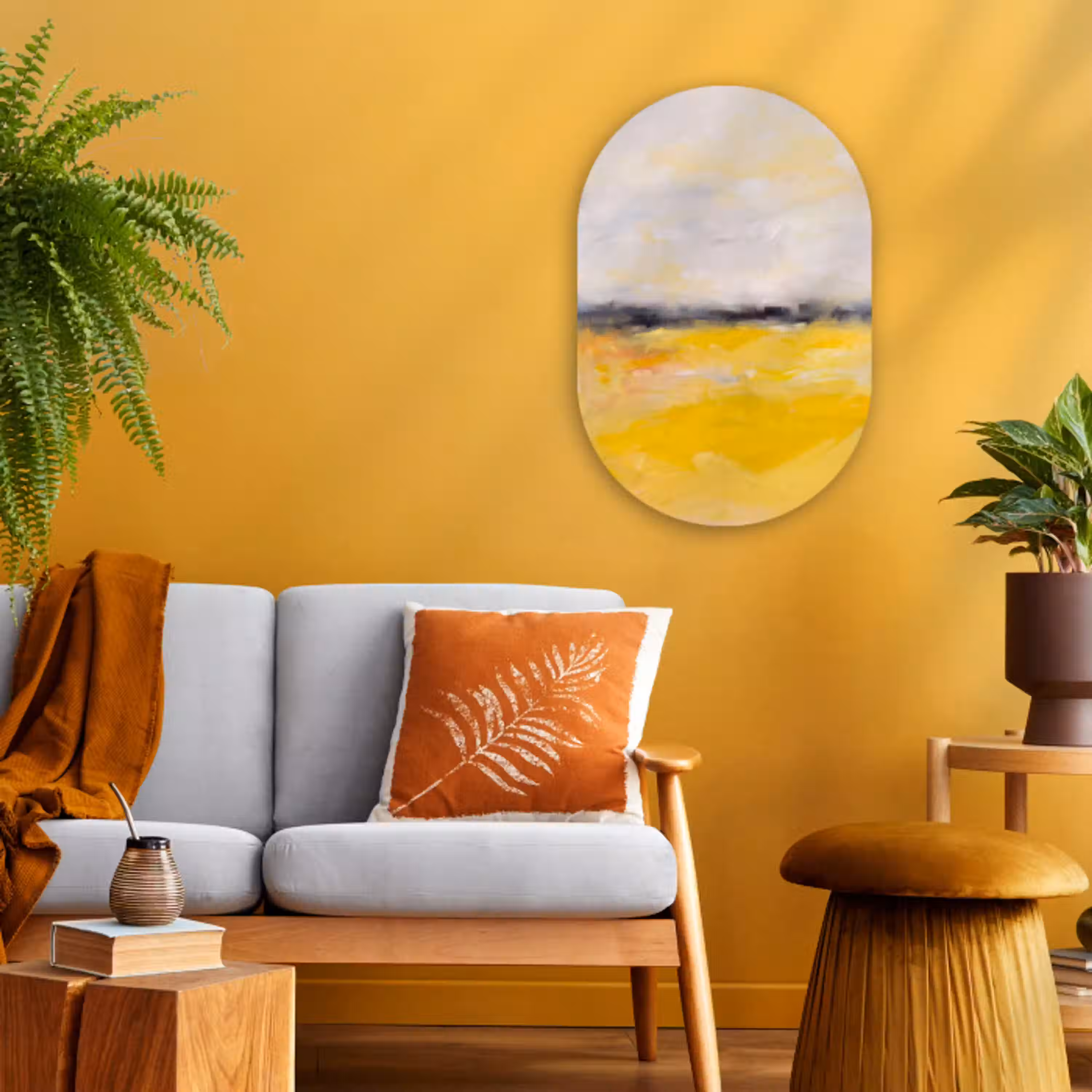 Abstract - Landschap - Modern - Geel Wandcirkel Ovaal Forex klein -sfeer4