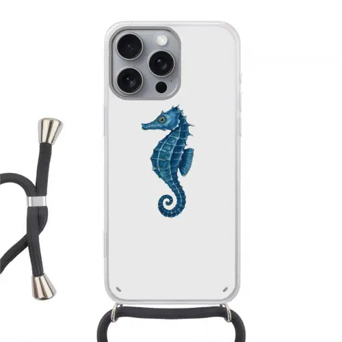 Zeepaardje - Staart - Blauw Hoesje iPhone 16 Pro Max met koord klein -3d