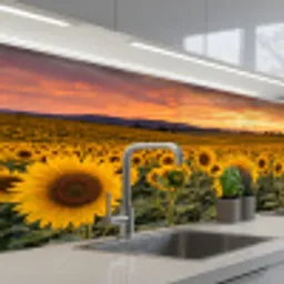 Zonnebloemen - Heuvellandschap - Geel keuken achterwand 2 middel -3d_schuin