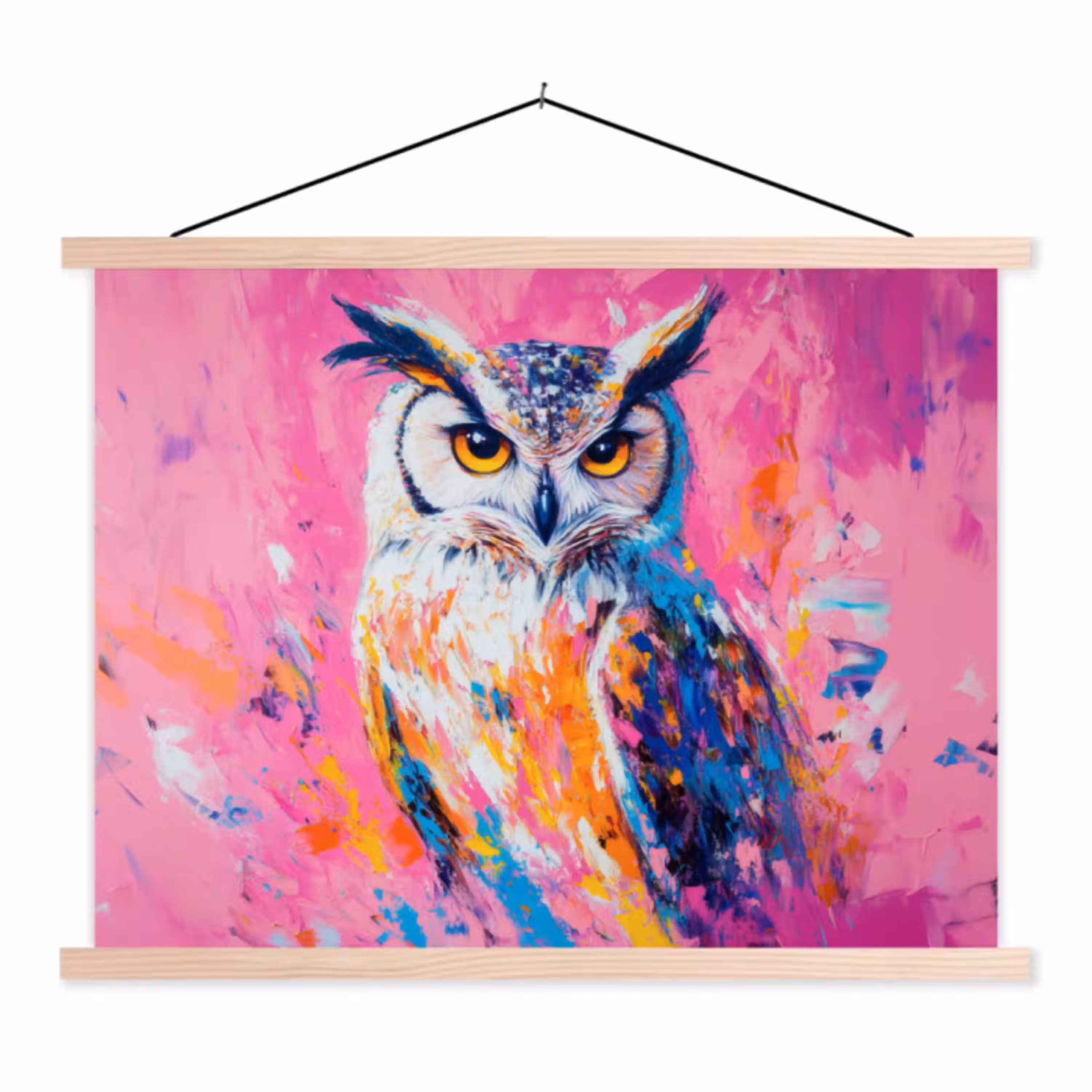 Uil - Roze - Blauw - Verf - Abstract textielposter latten blank klein -3d