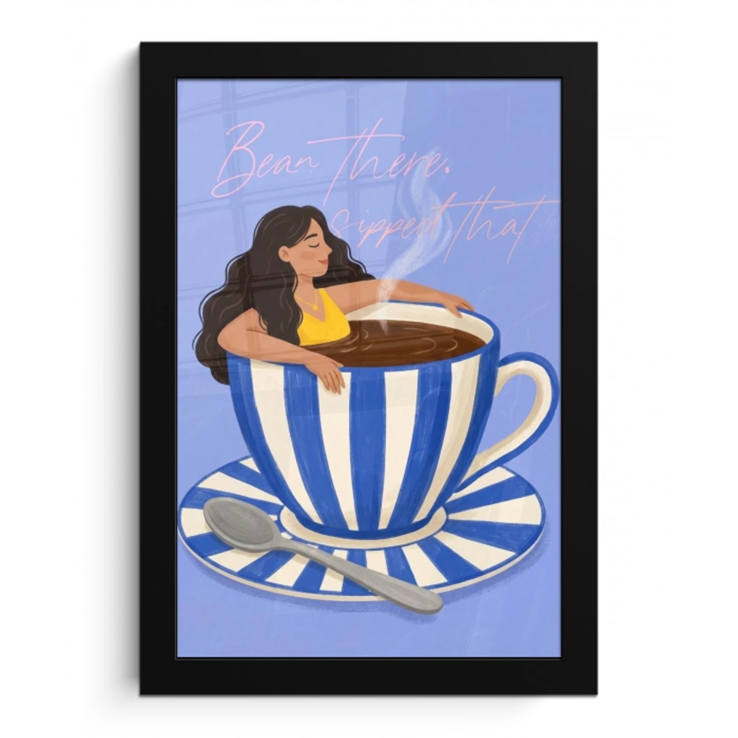 Mok - Koffie - Vrouw - Paars fotolijst zwart zonder passe partout klein -3d