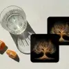 Lichtjes - Boom - Abstract - Zwart onderzetter kurk middel -sfeer4