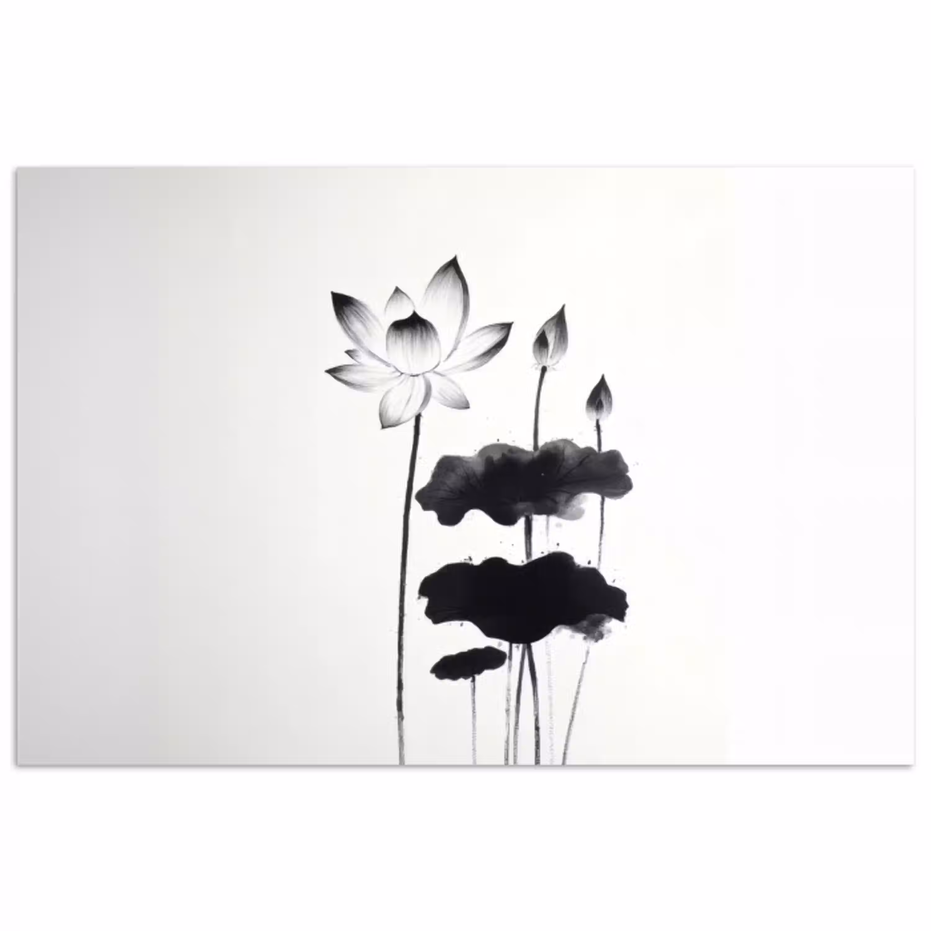Bladeren - Zwart - Lotusbloem - Minimalitisch poster papier klein -3d