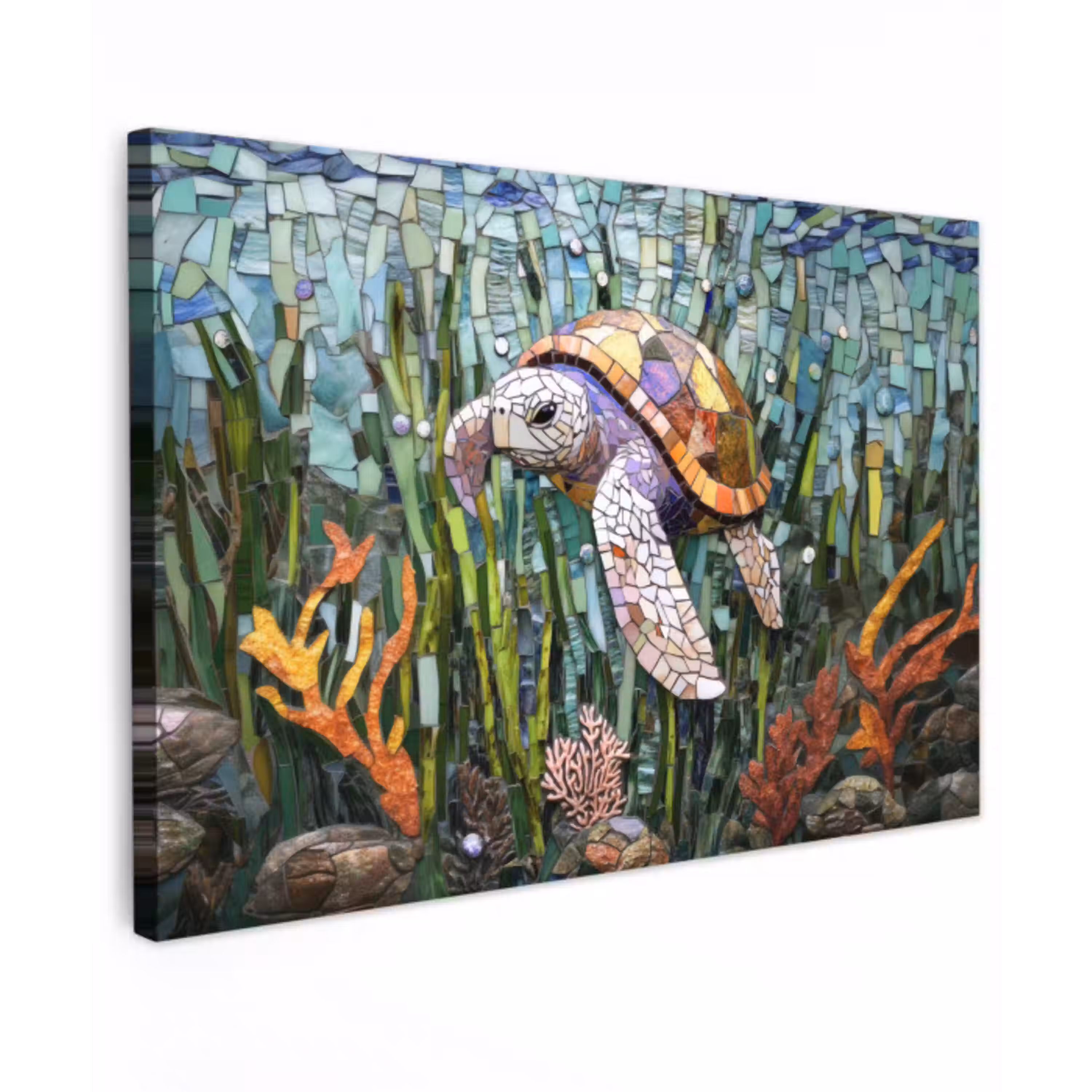 Schildpad - Zeewier - Mozaïek canvas 2cm klein -z3d