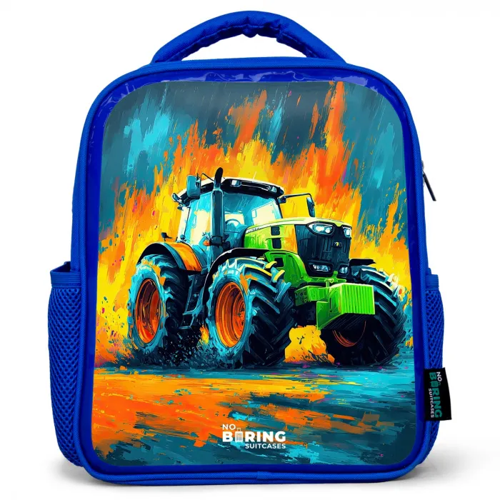 Tractor - Groen - Abstract - Penseelstreken Kinderrugzak - Blauw middel -3d