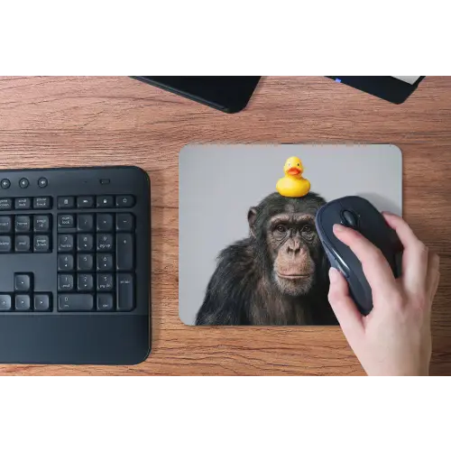 Chimpansee - Badeend - Grijs muismat rubber klein -toetsenbord