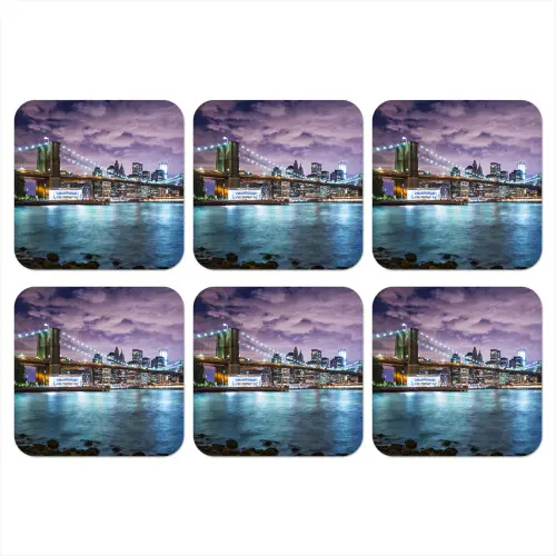New York - Skyline - Stad - Kleuren onderzetter kurk middel -3d