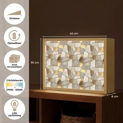 Mozaïek - Marmer - Goud Light Box met batterij (Wandlamp) middel 907 -USP_websiteoverzichtNL