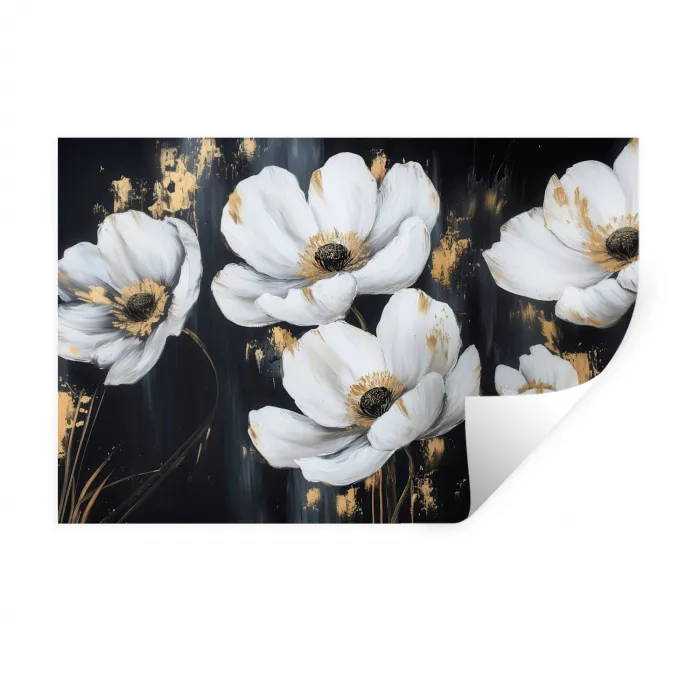 Bloemen - Wit - Abstract Muursticker klein -3d