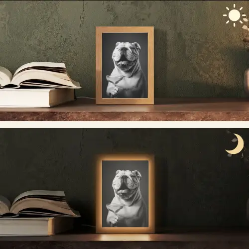 Buldog - Hond - Glas Light Box met kabel (Tafellamp) klein -sfeer3