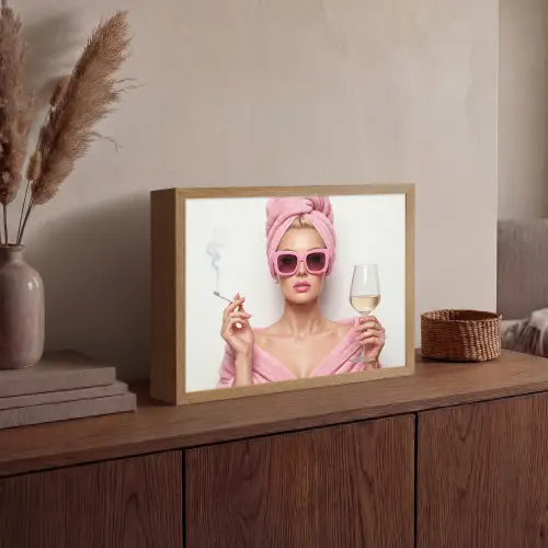 Vrouw - Roze - Wijn - Zonnebril Light Box met batterij (Wandlamp) middel -sfeer2