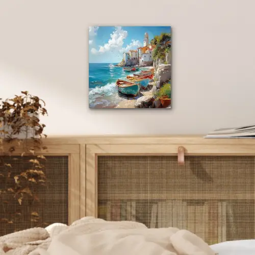 Boten - Rotsen - Zee - Zon aluminium wit klein -sfeer3