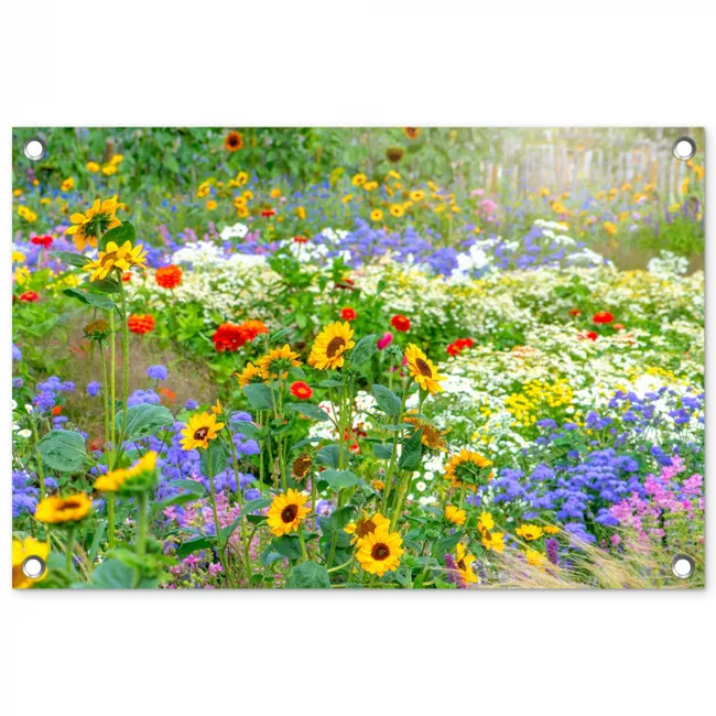 Zomerbloemen in volle bloei tuinposter los doek klein -3d