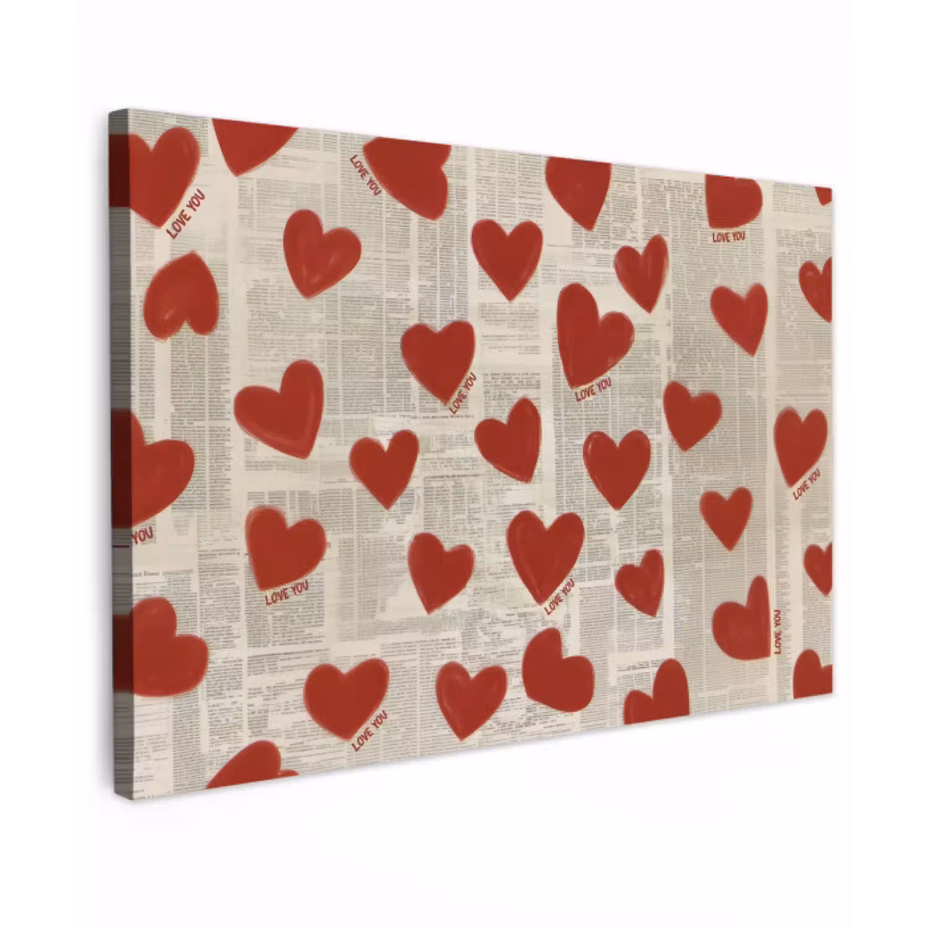 Hartjes - Krant - Loveyou canvas 2cm klein -z3d