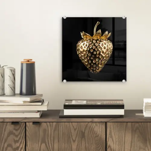 Aardbei - Goud - Zwart - Chrome plexiglas 5mm klein -sfeer1