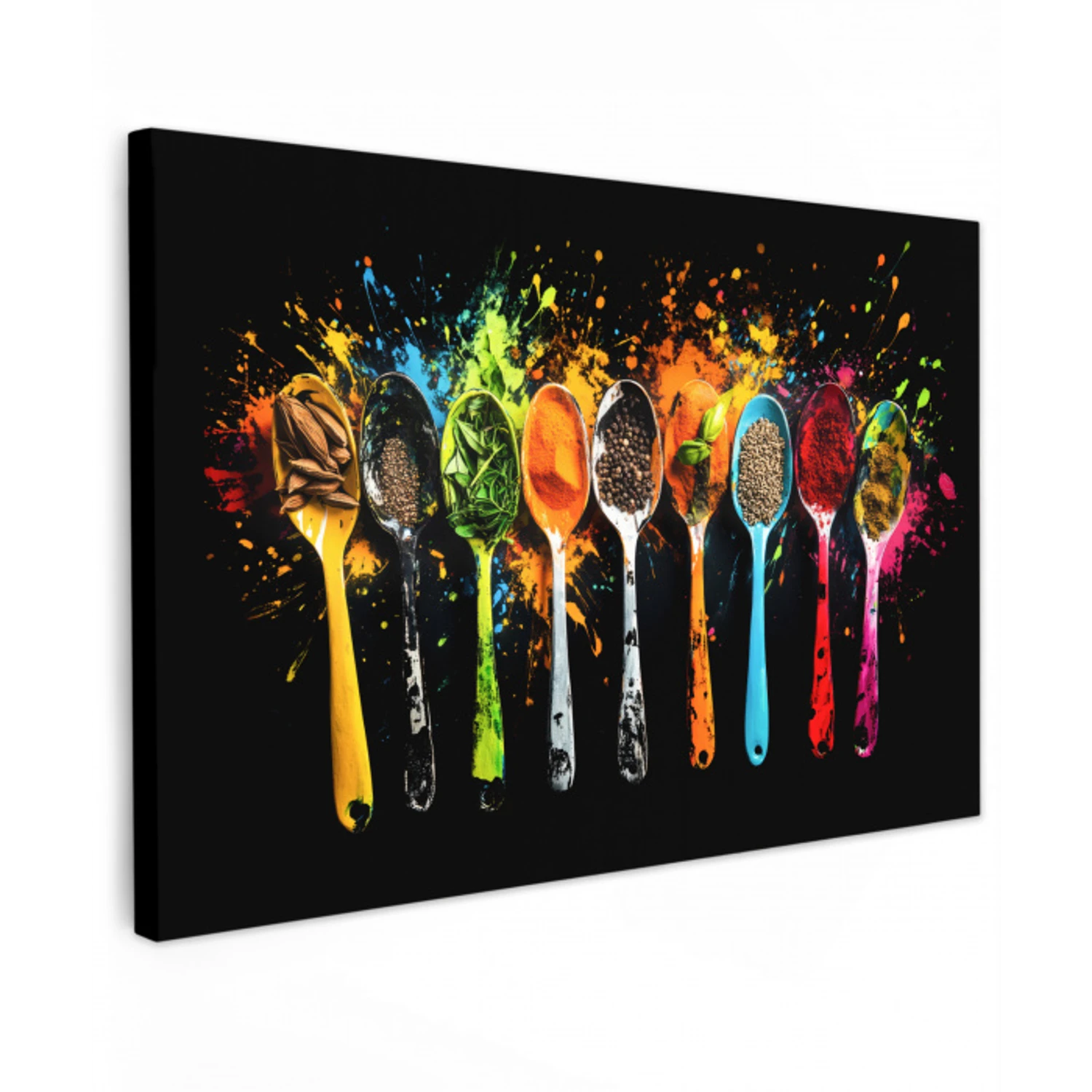 Lepels - Kruiden - Modern - Graffiti - Verf - Kleurrijk canvas 2cm klein -z3d