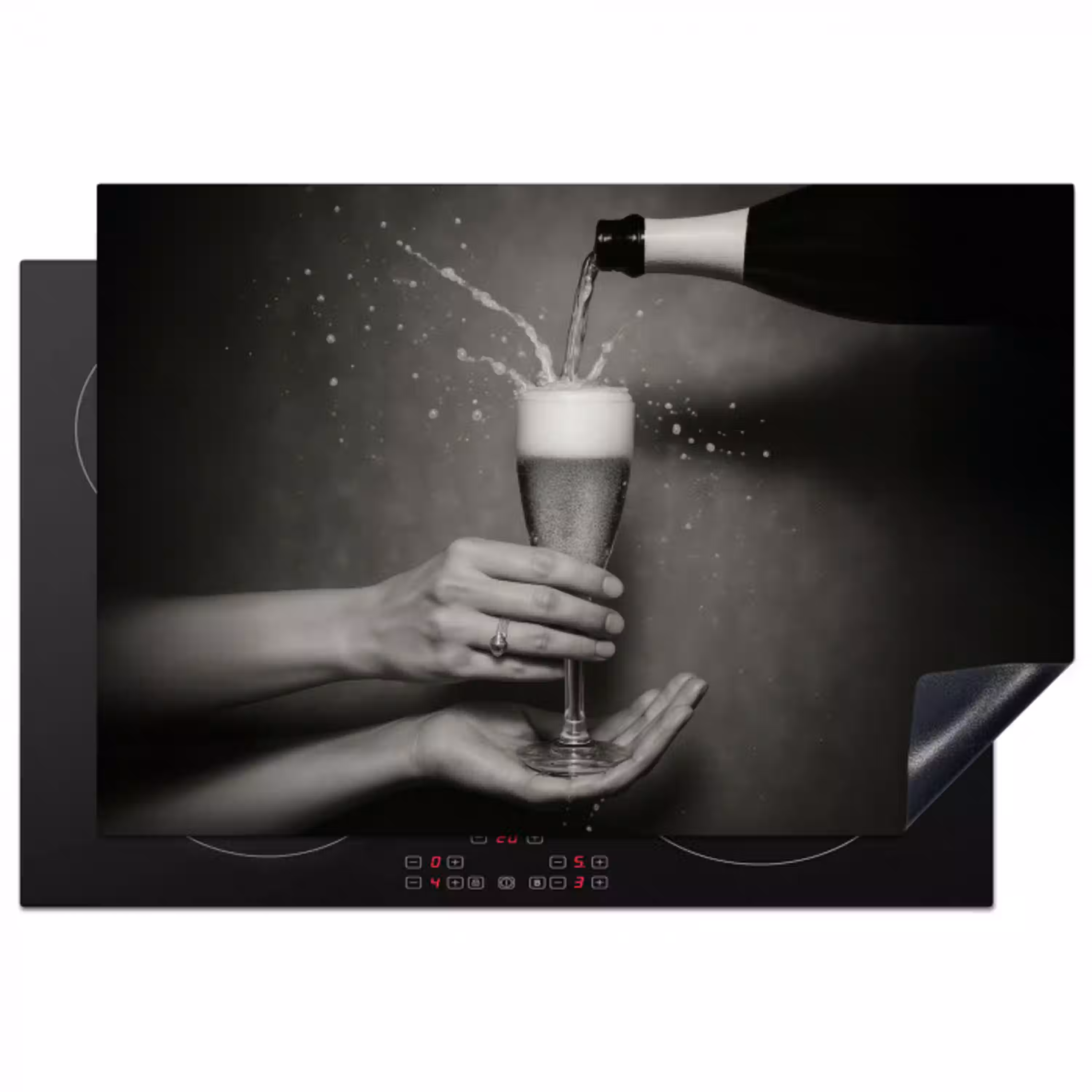 Champagnefles - Glas - Minimalistisch - Spetters Inductie beschermer vinyl 3mm klein -3d