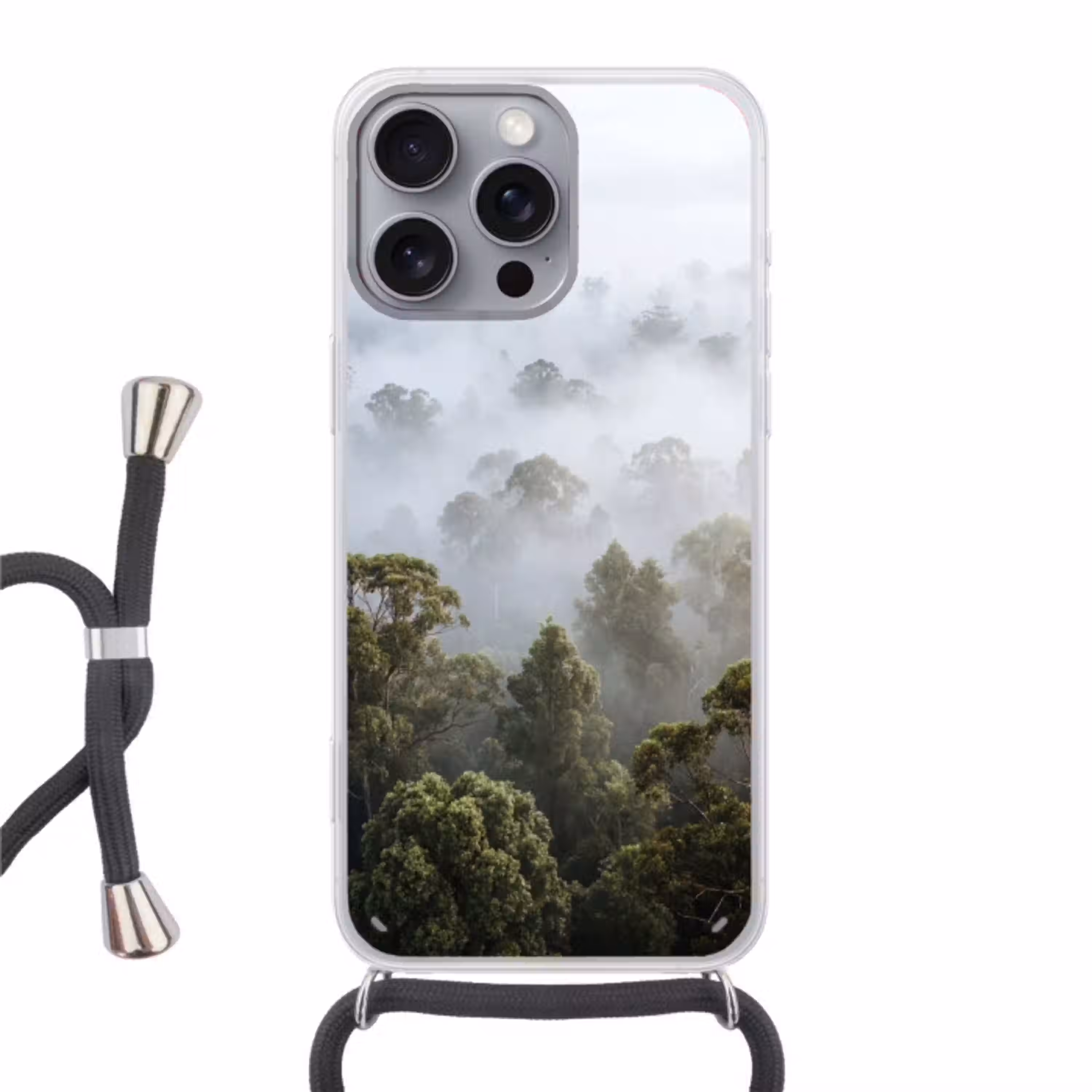 Natuur - Mist - Bos - Ochtend - Goud Hoesje iPhone 16 Pro Max met koord klein -3d