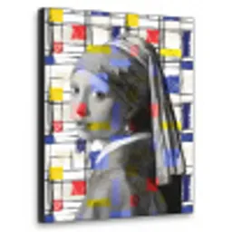 Mondriaan - Meisje met de parel - Collage Textielframe zwart klein -3d