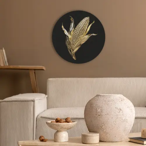 Mais - Eten - Goud - Zwart Akoestische PET Vilt - Rond klein -sfeer1