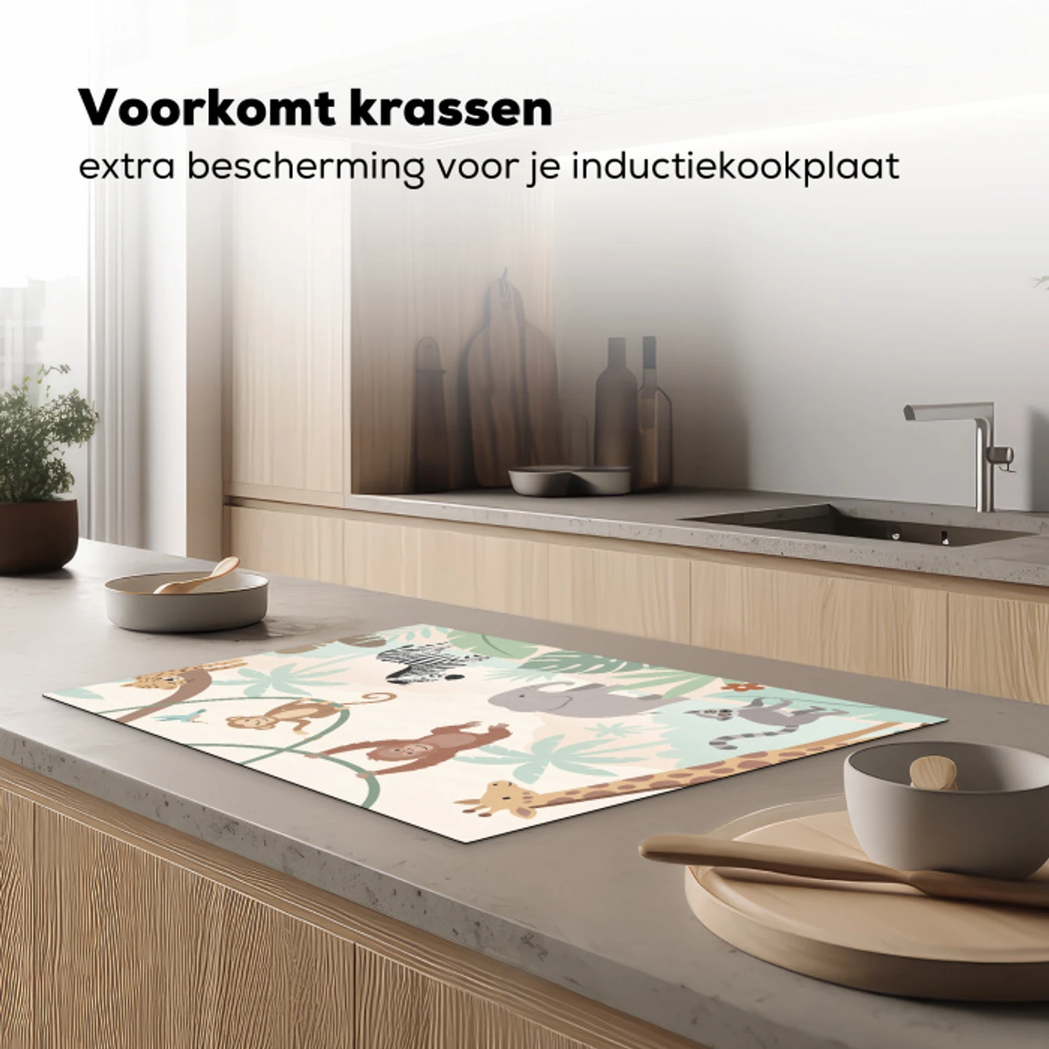 Jungle - Dieren - Groen Inductie beschermer vinyl 3mm klein -sfeer1
