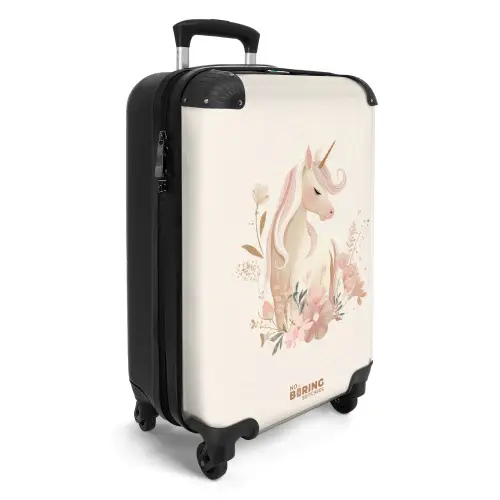 Eenhoorn tussen bloemen in roze pastel kleuren NBS - Handbagage koffer - Volwassenen Unisex middel -productfoto_3d