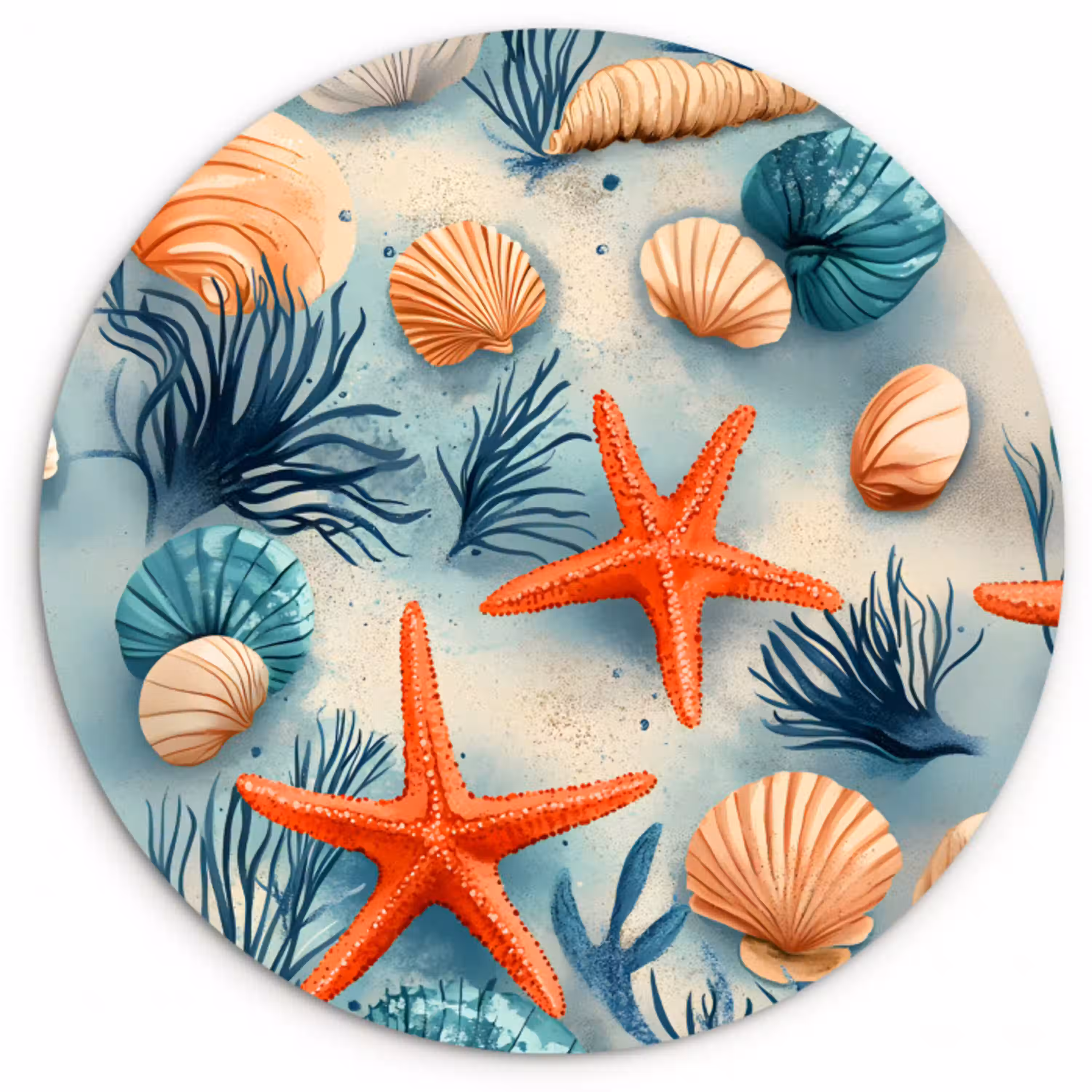 Zeesterren - Schelpen - Illustratie - Zand Wandcirkel kunststof plaat 5mm dik klein -3d