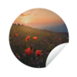 Bloemenveld - Gras - Bloemen - Planten - Zonsondergang - Oranje Wandcirkel tuinposter met ringen klein -3d