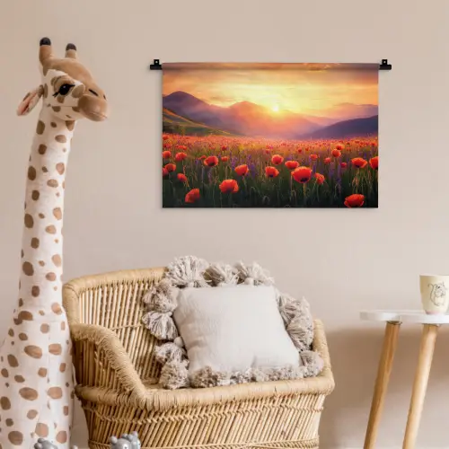 Landschap - Zonsondergang - Bloemenveld Wandkleed katoen klein -wsfeer5_kind