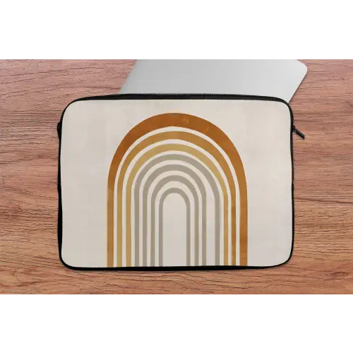 Minimalistisch - Boog - Lijnen - Beige laptophoes neopreen klein -tafel