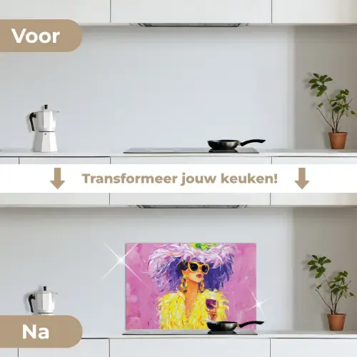 Zonnebril - Vrouw - Jas - Veren keuken achterwand spatscherm klein -voor_na_NL