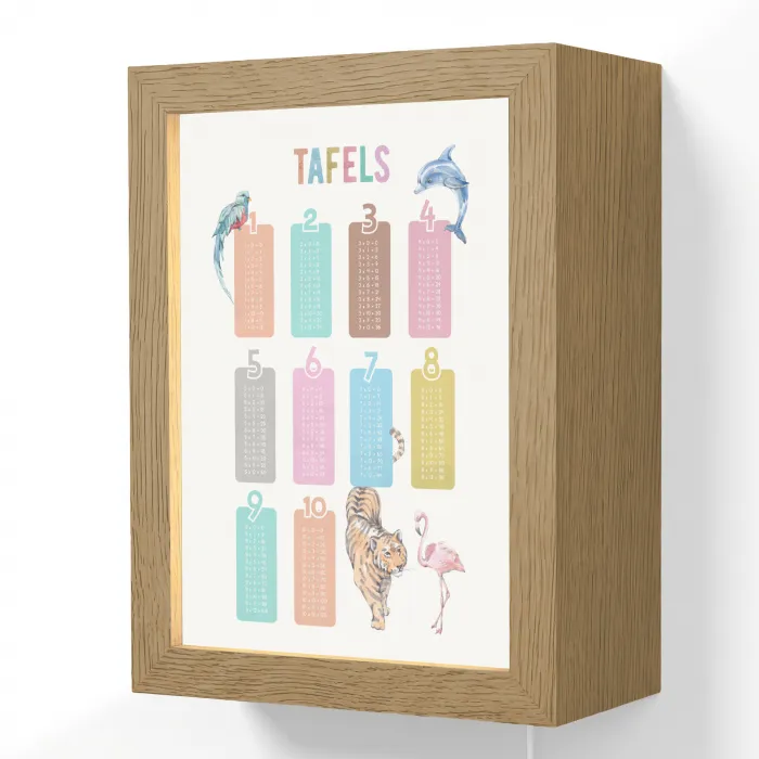 Tafels van vermenigvuldiging - Leren rekenen voor kinderen - Getallen oefenen - Dieren Light Box met kabel (Wandlamp kind) klein -3d