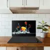 Water - Fruit - Sinaasappel - Aardbei - Kers - Zwart keuken achterwand spatscherm klein -sfeer2