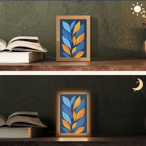 Abstract - Bladeren - Blauw Light Box met kabel (Tafellamp) klein -sfeer3
