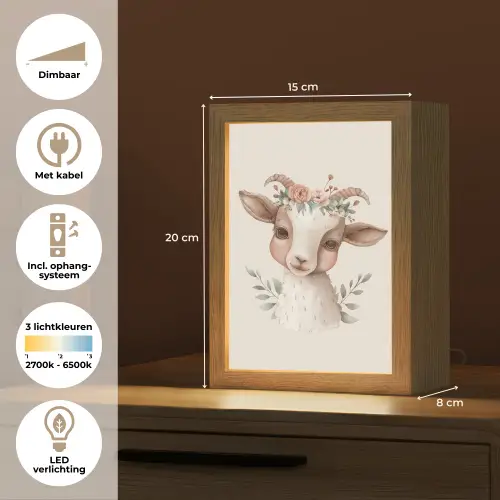 Geit - Dier - Bohemian - Bloemen - Boho Light Box met kabel klein -USP_NL
