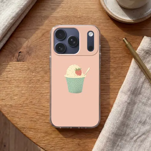 Bakje - Ijs - Aardbei - Roze Telefoonhoesje iPhone 17 Pro klein -sfeer1