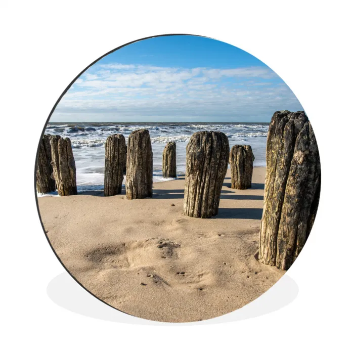 Zand - Strand - Paal - Water - Zomer Wandcirkel aluminium klein -3d