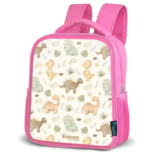 Dino patroon in pastelkleuren Kinderrugzak - Roze middel -schuin