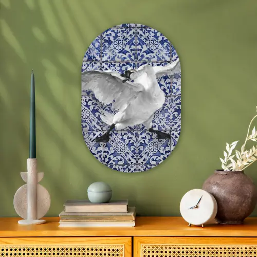 Zwaan - Kunst - Delfts blauw - Schilderij - Oude meesters Wandcirkel Ovaal Forex klein -sfeer2