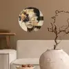 Gezicht - Bloemen - Zwart - Vrouw Wandcirkel behangsticker klein -sfeer1