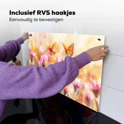 Vlinders - Oranje - Bloemen Inductie beschemer met haakjes klein -ky-ophangen-nl