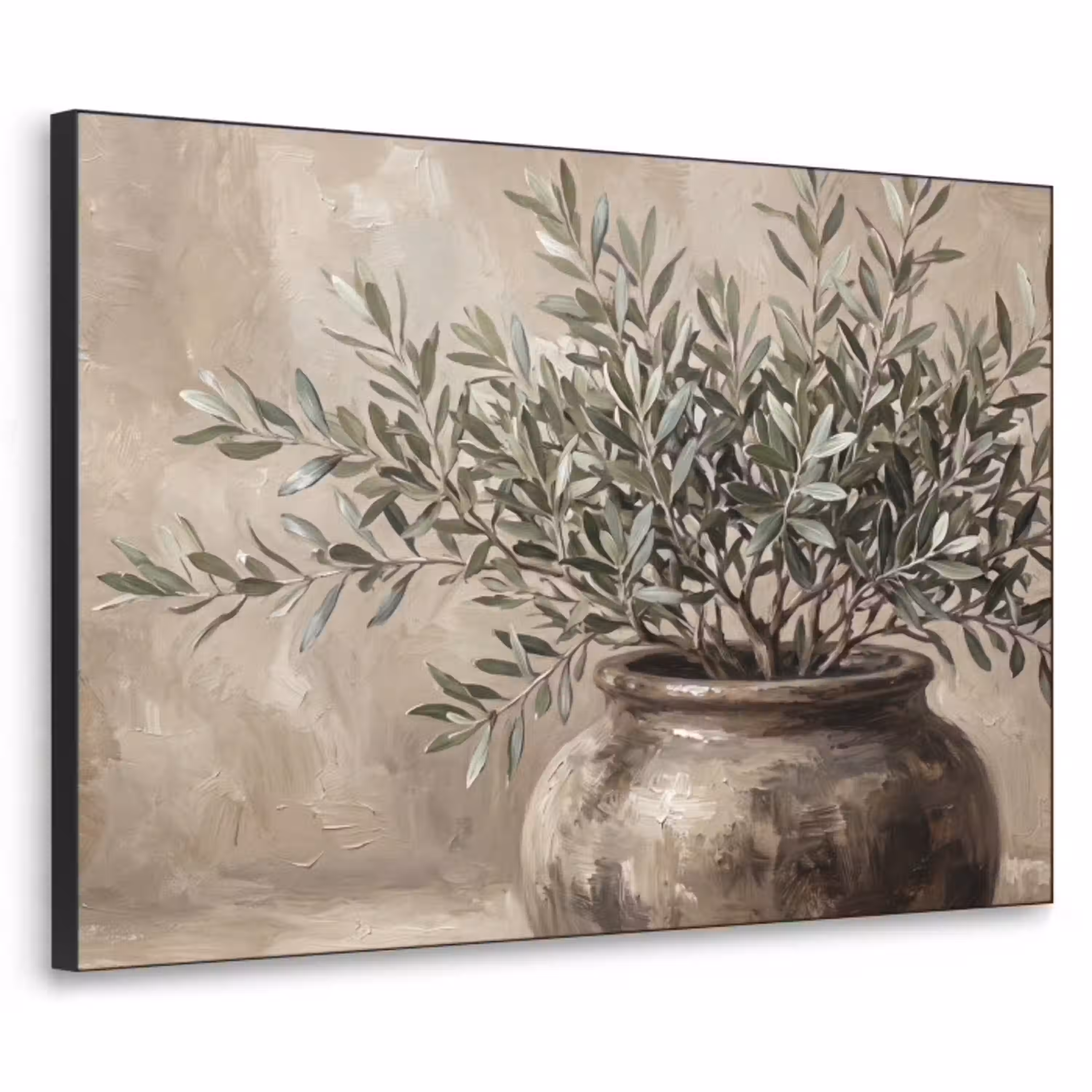 Olijfplant - Aardenpot - Abstract - Beige Textielframe zwart klein -3d