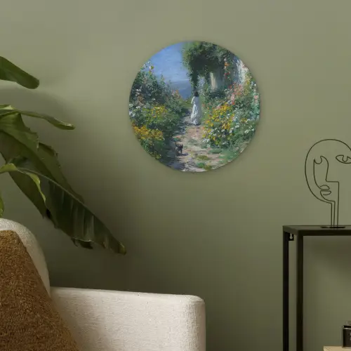 Kat - Vrouw - Bloemen - Huis Akoestische PET Vilt - Rond klein -sfeer2